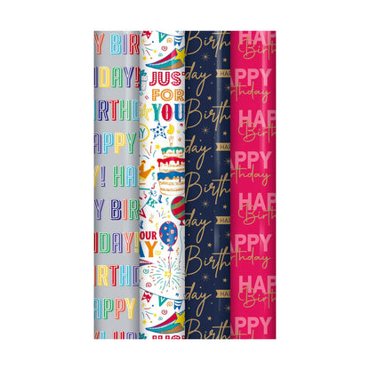 Happy Birthday Gift Wrapping Paper Roll Multipack