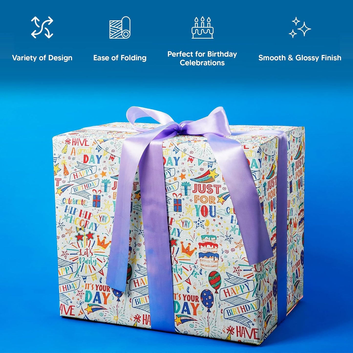 Happy Birthday Gift Wrapping Paper Roll Multipack
