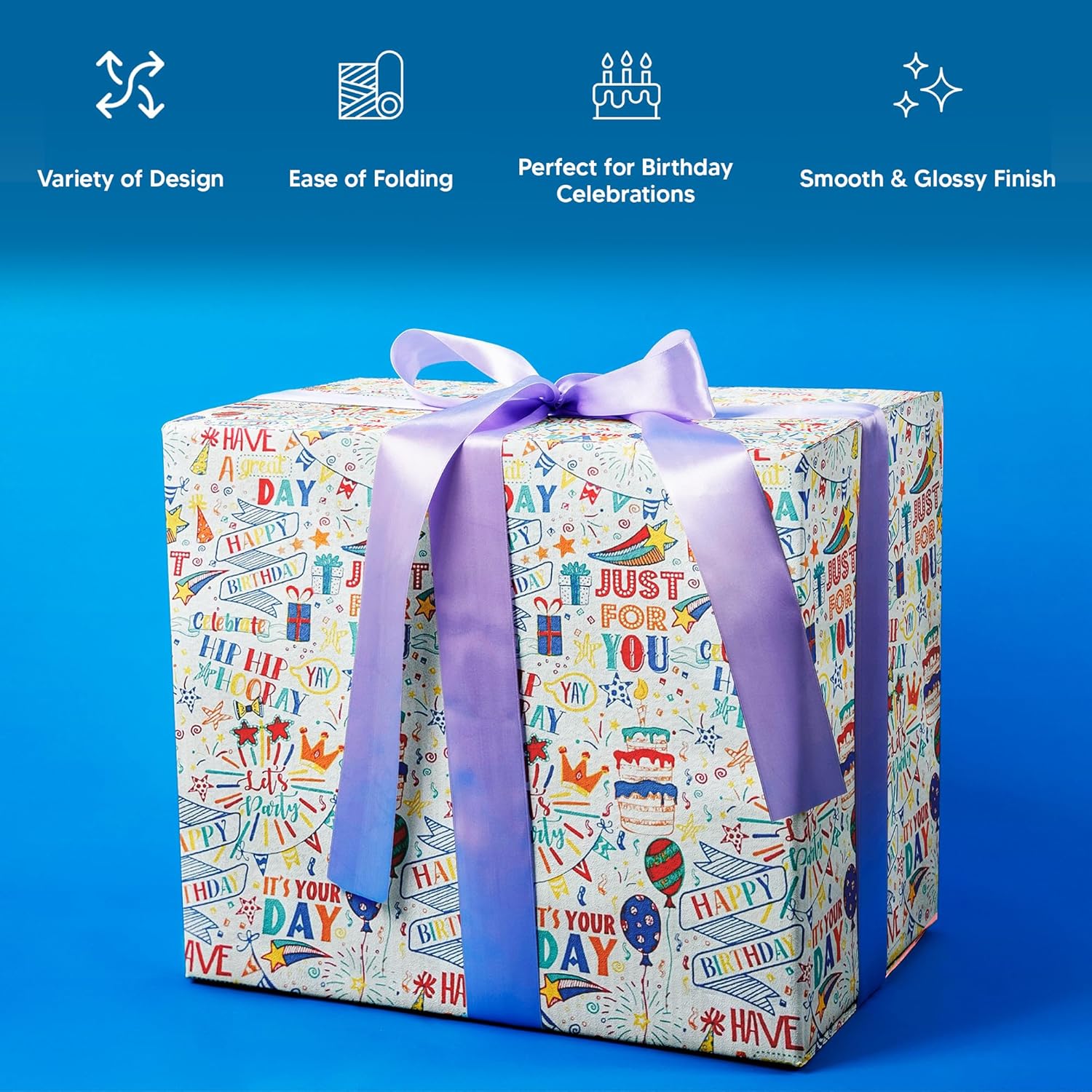 Happy Birthday Gift Wrapping Paper Roll Multipack
