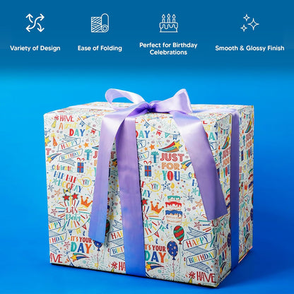 Happy Birthday Gift Wrapping Paper Roll Multipack