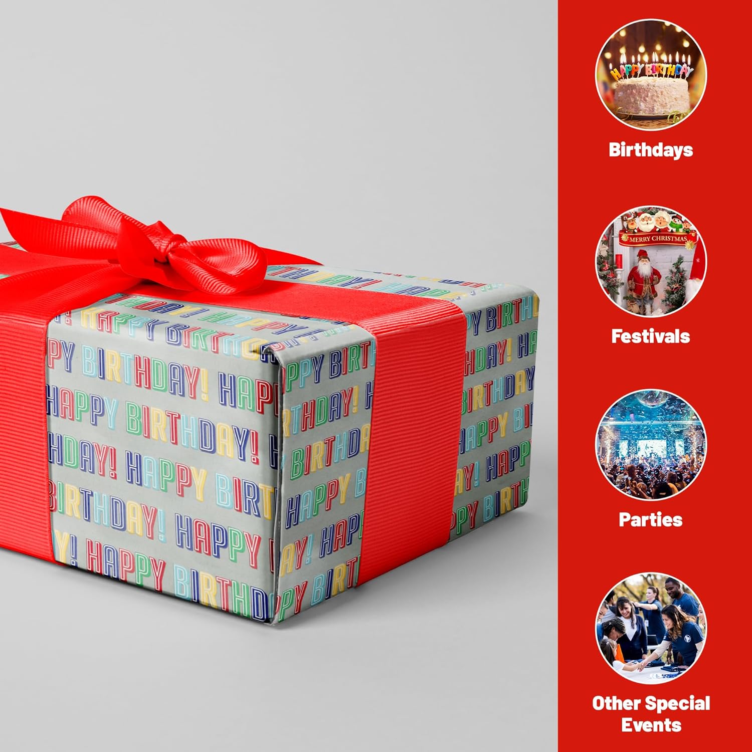 Happy Birthday Gift Wrapping Paper Roll Multipack